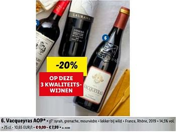 Promoties Vacqueyras aop - Rode wijnen - Geldig van 10/10/2022 tot 15/10/2022 bij Lidl