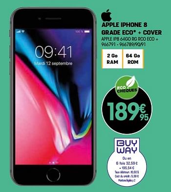 Promotions Apple iphone 8 grade eco + cover - Apple - Valide de 29/09/2022 à 15/10/2022 chez Electro Depot