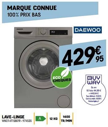 Promotions Daewoo lave-linge wm214t1sbefr - Daewoo - Valide de 29/09/2022 à 15/10/2022 chez Electro Depot