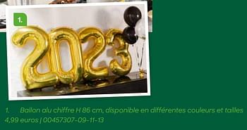 Promoties Ballon alu chiffre - Huismerk - Ava - Geldig van 01/10/2022 tot 31/12/2022 bij Ava