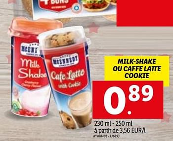 Promotions Milk-shake ou caffe latte cookie - Mcennedy - Valide de 10/10/2022 à 15/10/2022 chez Lidl