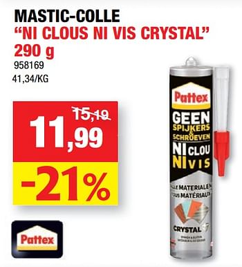 Promotions Mastic-colle ni clous ni vis crystal - Pattex - Valide de 28/09/2022 à 09/10/2022 chez Hubo