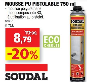 Promotions Mousse pu pistolable - Soudal - Valide de 28/09/2022 à 09/10/2022 chez Hubo