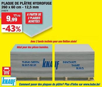 Promotions Plaque de plâtre hydrofuge - Knauf - Valide de 28/09/2022 à 09/10/2022 chez Hubo
