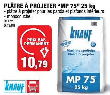 Promoties Plâtre à projeter mp 75 - Knauf - Geldig van 28/09/2022 tot 09/10/2022 bij Hubo