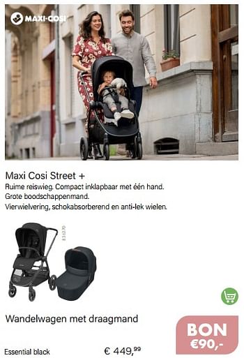 Promotions Wandelwagen met draagmand essential black - Maxi-cosi - Valide de 01/10/2022 à 31/10/2022 chez Multi Bazar
