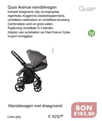 Promoties Wandelwagen met draagmand linen grey - Quax - Geldig van 01/10/2022 tot 31/10/2022 bij Multi Bazar