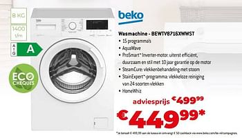 Promoties Beko wasmachine - bewtv8716xwwst - Beko - Geldig van 30/09/2022 tot 31/10/2022 bij Exellent