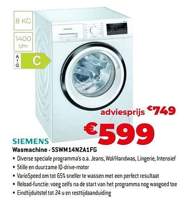 Promoties Siemens wasmachine - sswm14n2a1fg - Siemens - Geldig van 30/09/2022 tot 31/10/2022 bij Exellent