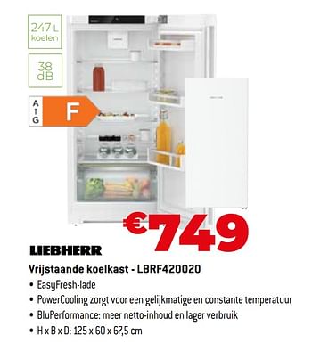 Promoties Liebherr vrijstaande koelkast - lbrf420020 - Liebherr - Geldig van 30/09/2022 tot 31/10/2022 bij Exellent