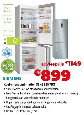 Promoties Siemens koel-vriescombinatie - sskg39n7ict - Siemens - Geldig van 30/09/2022 tot 31/10/2022 bij Exellent
