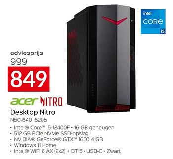 Promotions Acer desktop nitro n50-640 i5205 - Acer - Valide de 01/10/2022 à 31/10/2022 chez Selexion