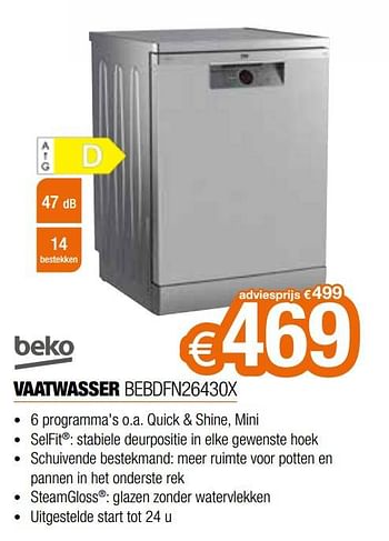 Promoties Beko vaatwasser bebdfn26430x - Beko - Geldig van 01/10/2022 tot 31/10/2022 bij Expert