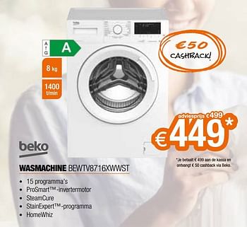 Promoties Beko wasmachine bewtv8716xwwst - Beko - Geldig van 01/10/2022 tot 31/10/2022 bij Expert