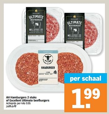 Promoties Ah hamburgers of excellent ultimate beefburgers - Huismerk - Albert Heijn - Geldig van 03/10/2022 tot 09/10/2022 bij Albert Heijn