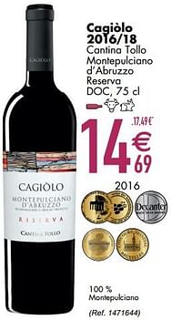 Cagiòlo 2016-18 cantina tollo montepulciano d’abruzzo reserva-Rode wijnen