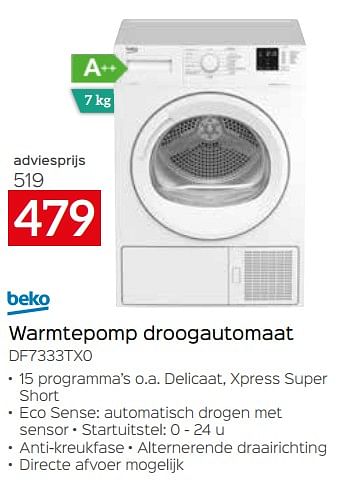 Promoties Beko warmtepomp droogautomaat df7333tx0 - Beko - Geldig van 01/10/2022 tot 31/10/2022 bij Selexion