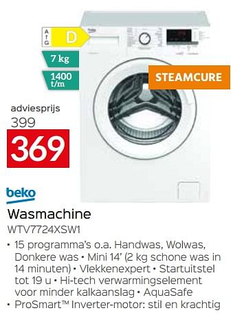 Promoties Beko wasmachine wtv7724xsw1 - Beko - Geldig van 01/10/2022 tot 31/10/2022 bij Selexion