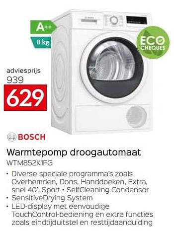 Promoties Bosch warmtepomp droogautomaat wtm852k1fg - Bosch - Geldig van 01/10/2022 tot 31/10/2022 bij Selexion