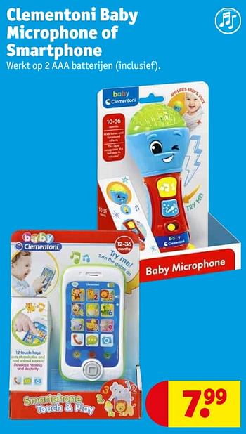 Promoties Clementoni baby microphone of smartphone - Clementoni - Geldig van 04/10/2022 tot 09/10/2022 bij Kruidvat
