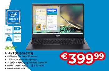 Promoties Acer aspire 3 a315-34-c7x5 - Acer - Geldig van 25/09/2022 tot 31/10/2022 bij Exellent