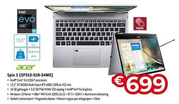 Promoties Acer spin 3 sp313-51n-54w0 - Acer - Geldig van 25/09/2022 tot 31/10/2022 bij Exellent