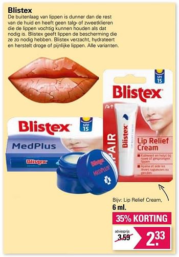 Promoties Blistex lip relief cream - Blistex - Geldig van 21/09/2022 tot 09/10/2022 bij De Online Drogist