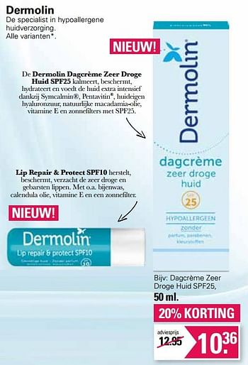 Promoties Dagcrème zeer droge huid spf25 - Dermolin - Geldig van 21/09/2022 tot 09/10/2022 bij De Online Drogist