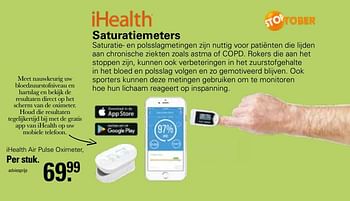 Promoties Ihealth saturatiemeters ihealth air pulse oximeter - Ihealth - Geldig van 21/09/2022 tot 09/10/2022 bij De Online Drogist