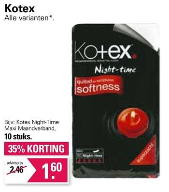 Promoties Kotex night-time maxi maandverband - Kotex - Geldig van 21/09/2022 tot 09/10/2022 bij De Online Drogist