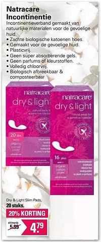 Natracare incontinentie dry + light slim pads-Natracare