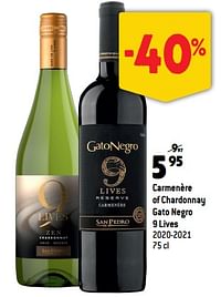Carmenère of chardonnay gato negro 9 lives 2020-2021-Rode wijnen