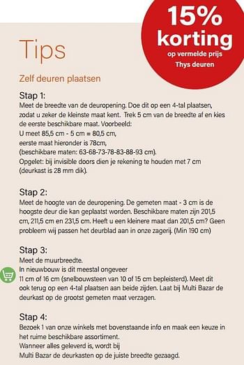 Promoties 15% korting op vermelde prijs thys deuren - Thys - Geldig van 01/10/2022 tot 30/11/2022 bij Multi Bazar