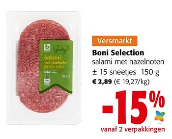 Promoties Boni selection salami met hazelnoten - Boni - Geldig van 05/10/2022 tot 18/10/2022 bij Colruyt
