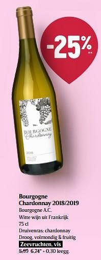 Promoties Bourgogne chardonnay 2018-2019 bourgogne a.c. witte wijn uit frankrijk - Witte wijnen - Geldig van 06/10/2022 tot 12/10/2022 bij Delhaize