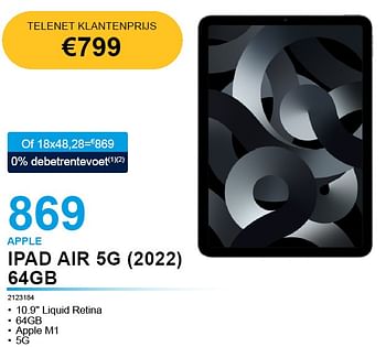 Promotions Apple ipad air 5g (2022) 64gb - Apple - Valide de 05/10/2022 à 31/10/2022 chez VCD