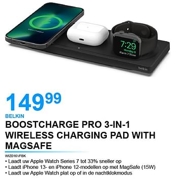 Promoties Belkin boostcharge pro 3-in-1 wireless charging pad with magsafe - BELKIN - Geldig van 05/10/2022 tot 31/10/2022 bij Beecom