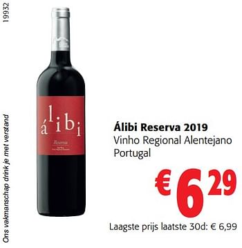 Promoties Álibi reserva 2019 vinho regional alentejano portugal - Rode wijnen - Geldig van 05/10/2022 tot 18/10/2022 bij Colruyt