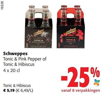 Promoties Schweppes tonic + hibiscus - Schweppes - Geldig van 05/10/2022 tot 18/10/2022 bij Colruyt