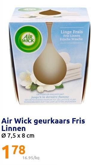 Promoties Air wick geurkaars fris linnen - Airwick - Geldig van 05/10/2022 tot 11/10/2022 bij Action