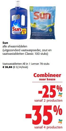 Promoties Sun vaatwastabletten all in 1 lemon - Sun - Geldig van 05/10/2022 tot 18/10/2022 bij Colruyt