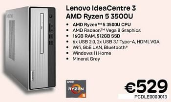 Promotions Lenovo ideacentre 3 amd ryzen 5 3500u - Lenovo - Valide de 01/10/2022 à 31/10/2022 chez Compudeals