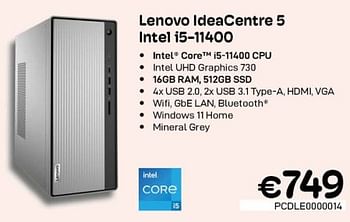 Promoties Lenovo ideacentre 5 intel i5-11400 - Lenovo - Geldig van 01/10/2022 tot 31/10/2022 bij Compudeals