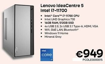 Promoties Lenovo ideacentre 5 intel i7-11700 - Lenovo - Geldig van 01/10/2022 tot 31/10/2022 bij Compudeals