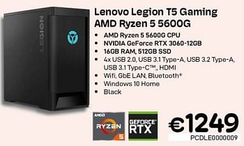 Promoties Lenovo legion t5 gaming amd ryzen 5 5600g - Lenovo - Geldig van 01/10/2022 tot 31/10/2022 bij Compudeals