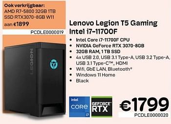 Promoties Lenovo legion t5 gaming intel i7-11700f - Lenovo - Geldig van 01/10/2022 tot 31/10/2022 bij Compudeals