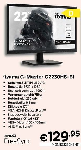 Promoties Iiyama g-master g2230hs-b1 - Iiyama - Geldig van 01/10/2022 tot 31/10/2022 bij Compudeals