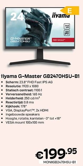 Promoties Iiyama g-master gb2470hsu-b1 - Iiyama - Geldig van 01/10/2022 tot 31/10/2022 bij Compudeals