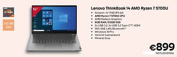 Promoties Lenovo thinkbook 14 amd ryzen 7 5700u - Lenovo - Geldig van 01/10/2022 tot 31/10/2022 bij Compudeals