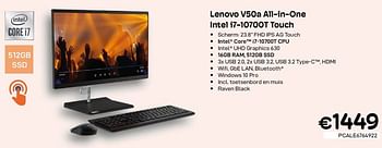 Promoties Lenovo v50a all-in-one intel i7-10700t touch - Lenovo - Geldig van 01/10/2022 tot 31/10/2022 bij Compudeals